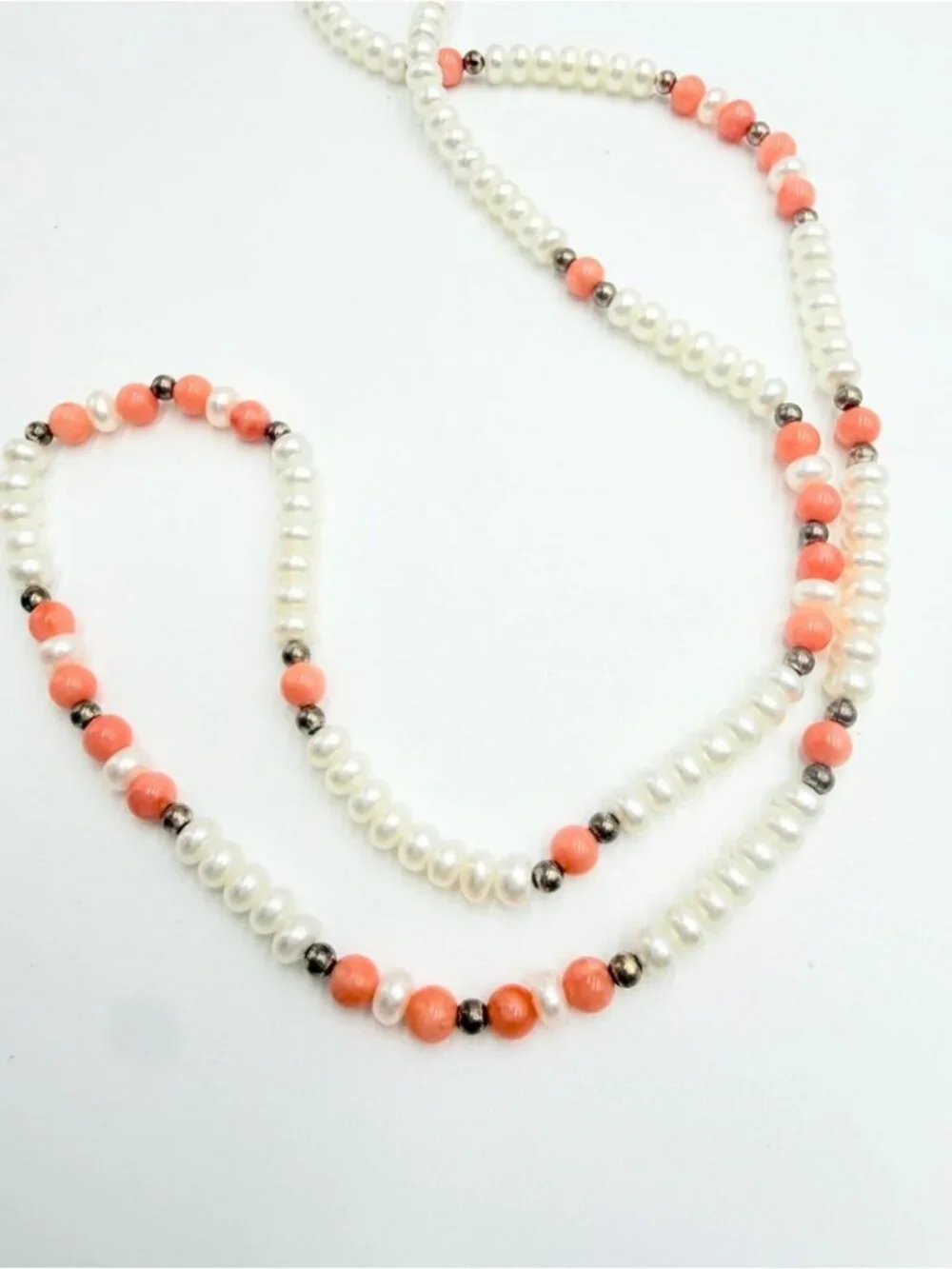 Genuine Freshwater Pearl & Pink Coral Bead Necklace White Pearl
